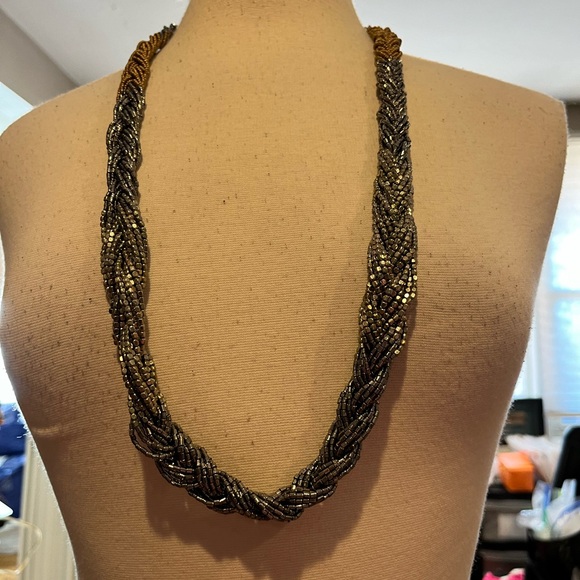 Vintage Loft 2-tone braided seeded bead necklace - Picture 3 of 9